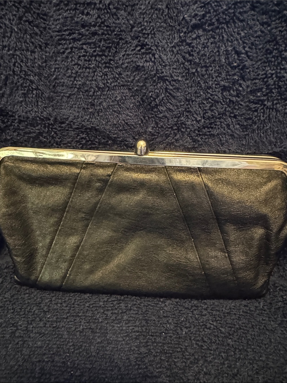 Sleek Black Leather Clutch with Silver-Tone Frame